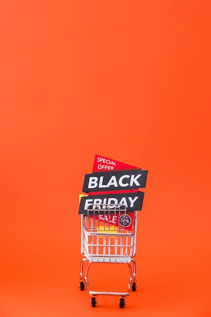 Black friday decoration with label in cart