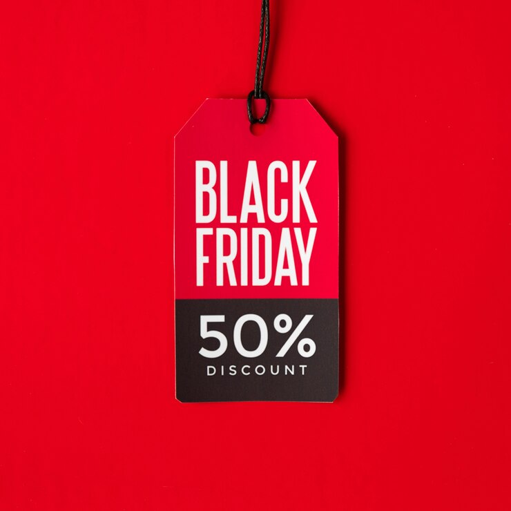 Free Photo black friday discount tag on red background
