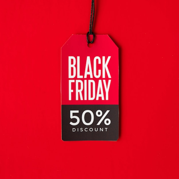 Black friday discount tag on red background