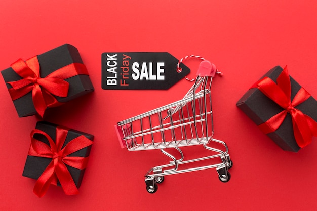Black friday elements assortment on red background