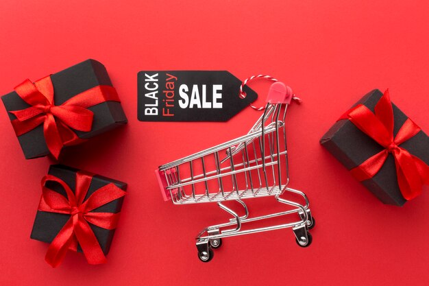 Black friday elements assortment on red background