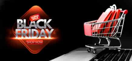 Free photo black friday sales arrangement with shopping cart