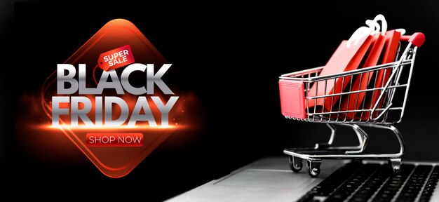 Black friday sales arrangement with shopping cart