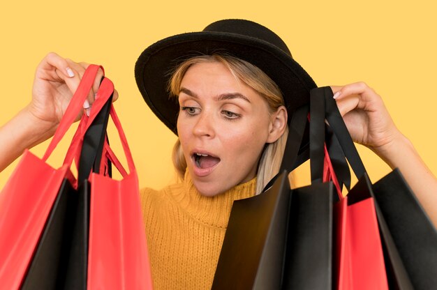 Black friday shopping woman close-up