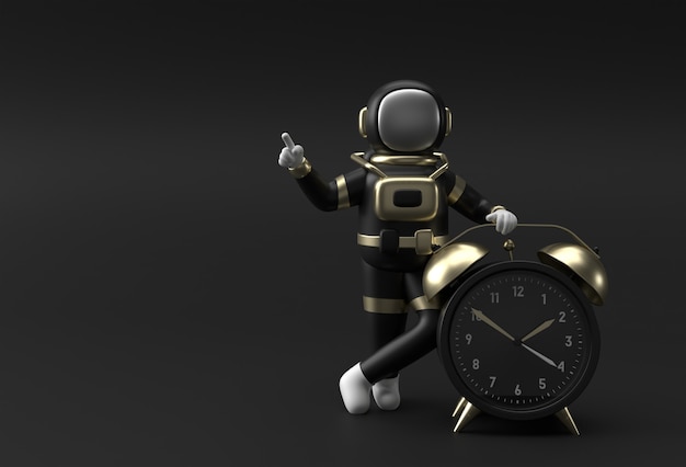 Black Friday Spaceman Astronaut with Alarm Clock 3d illustration Design.