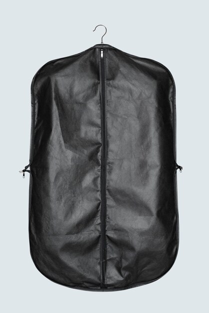 Black garment bag for suit storage and protection