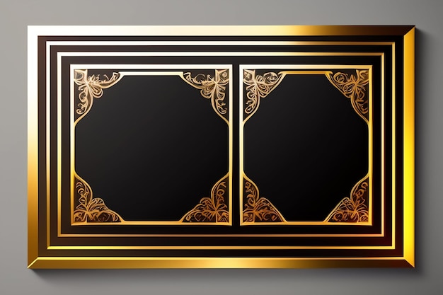 Free photo a black and gold cabinet with a gold frame.