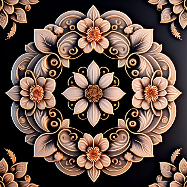 Free photo a black and gold wallpaper with a floral design.