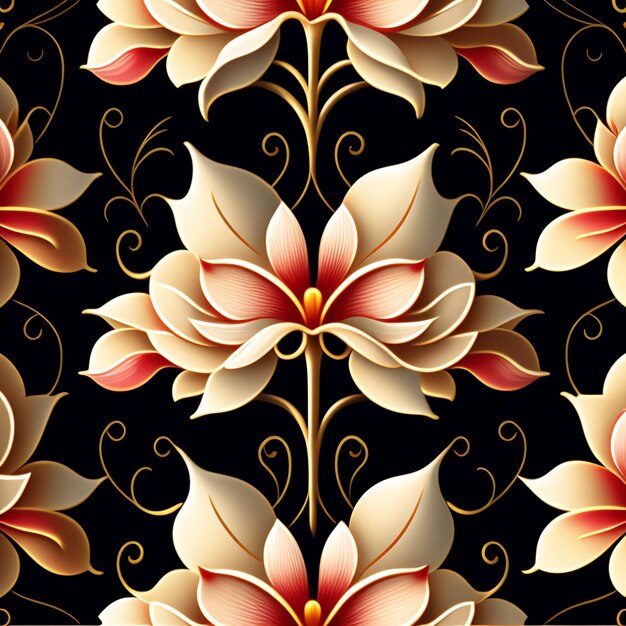 A black and gold wallpaper with a floral pattern.