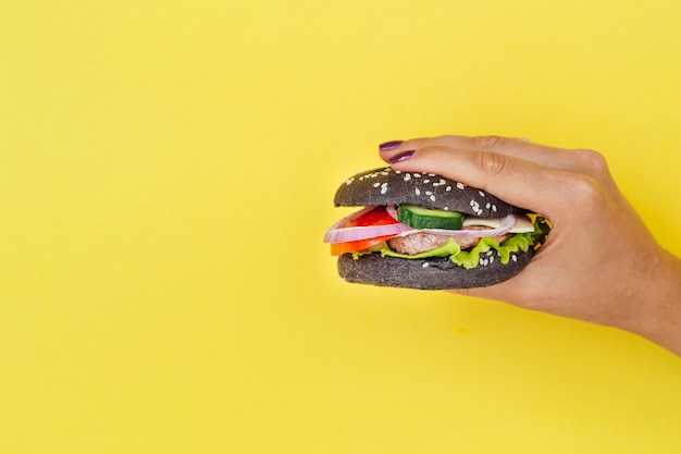 Black hamburger with copy space