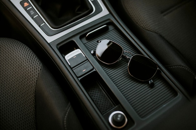 black interior car center control space
