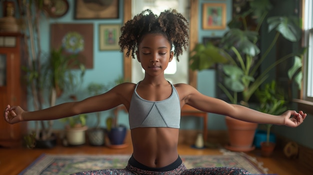 Free photo black kid practicing yoga