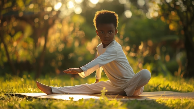 Free photo black kid practicing yoga