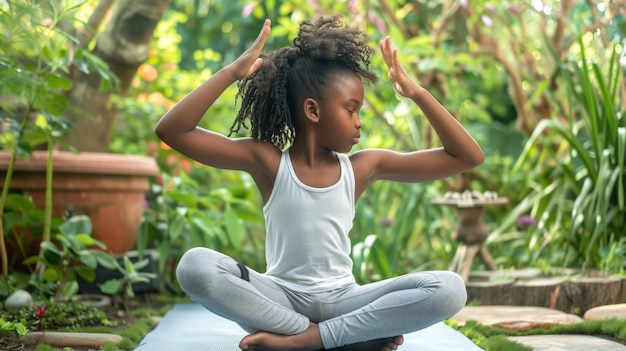 Black kid practicing yoga