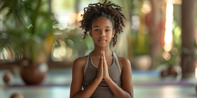 Free photo black kid practicing yoga