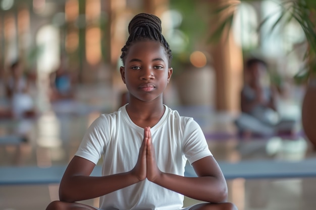 Free photo black kid practicing yoga