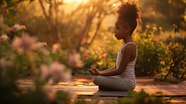 Foto gratuita ragazzo nero che pratica yoga.