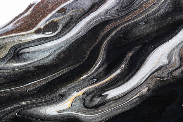 Black liquid marble background abstract flowing texture experimental art