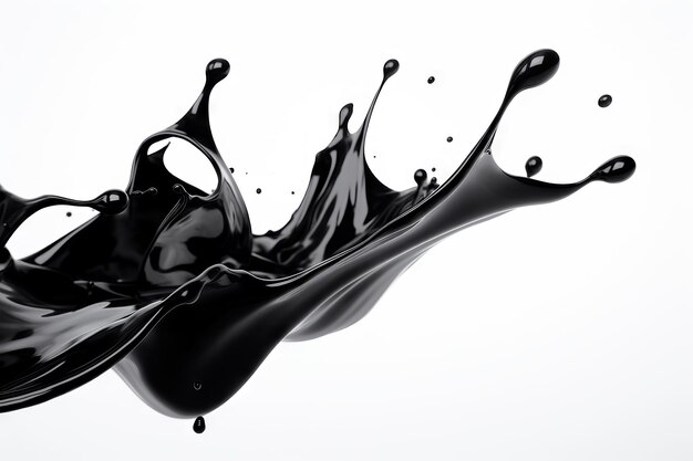 Black liquid splatter flowing over a white background