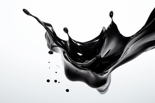 Black liquid splatter flowing over white background