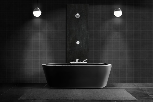 Роскошная черная ванная комната в аутентичном дизайне интерьера