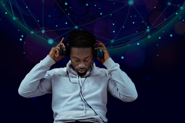 Black man listening to music