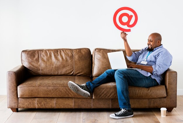 Black man working on laptop