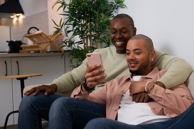 Free photo black men couple spending time together