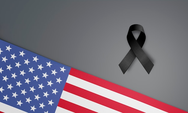 Black mourning ribbon with american flag