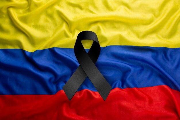 Black mourning ribbon with colombia flag