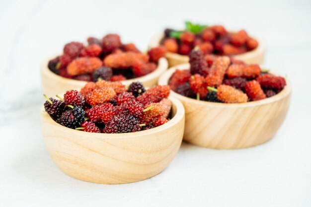 Black mulberry fruit in bowl