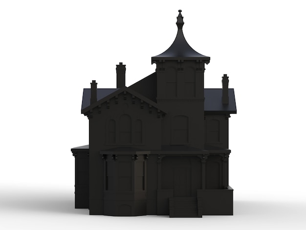 ビクトリア​朝​様式​の​黒い​古い​家​。​白い​背景​の​イラスト​。​さまざまな​側面​から​の​種​。 3​d​レンダリング​。