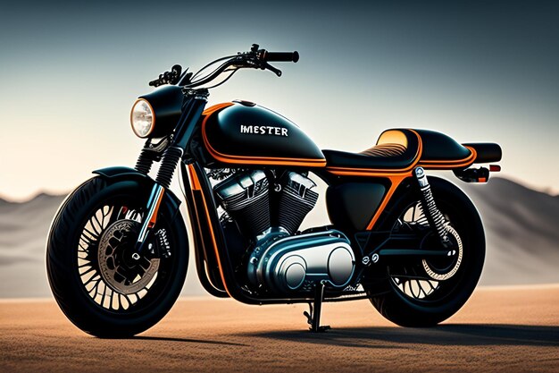 검은색과 주황색의 ducati 오토바이가 이 이미지에 표시됩니다.