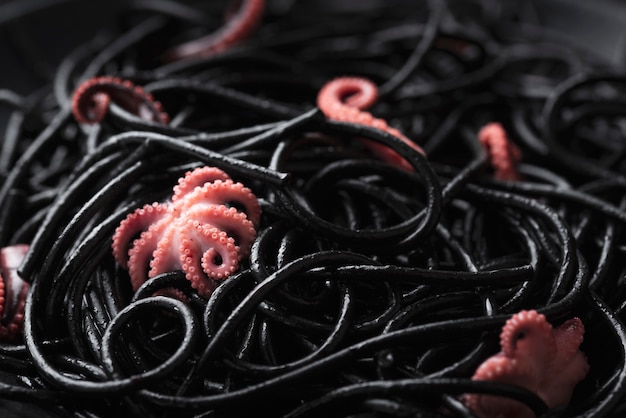 Black pasta with squid