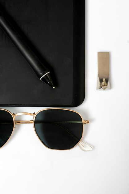 Black pen sunglasses and usb flash