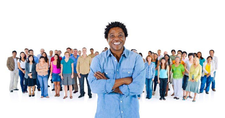 Free Photo black person standing out of crowd