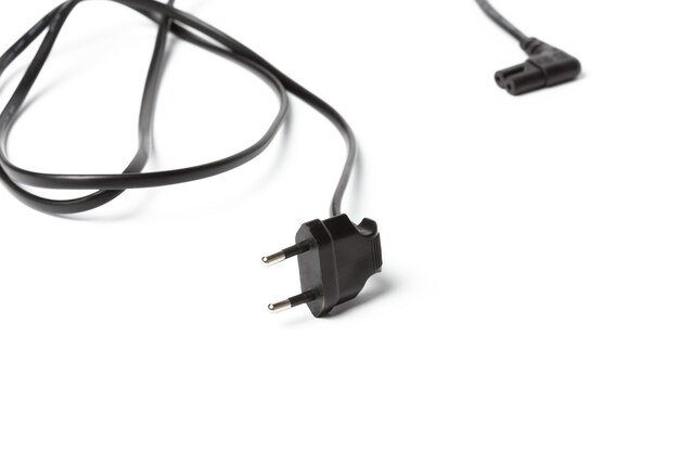 Black power cable with plug and socket isolated on white