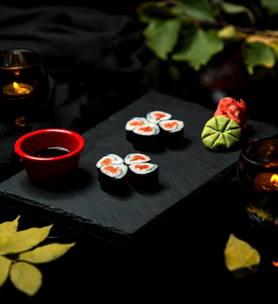 Black rice sushi on the plate