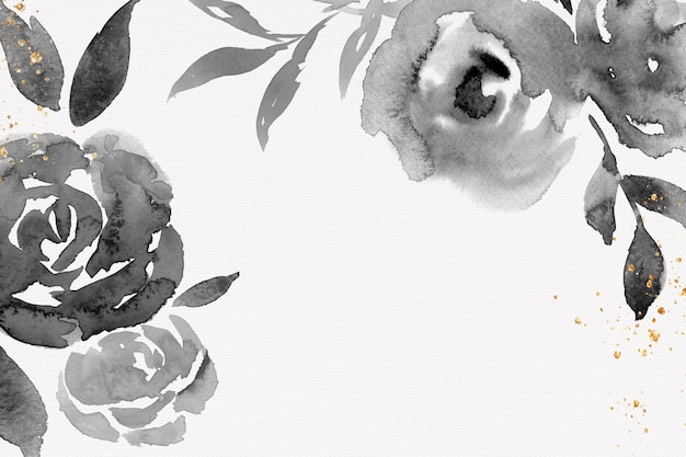 黒バラフレーム背景花の水彩イラスト