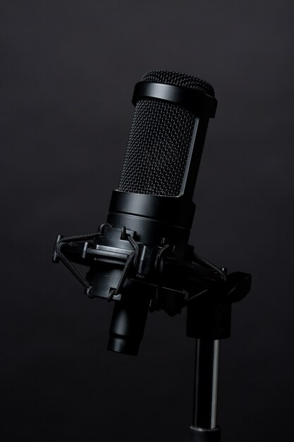 Black standing microphone in studio