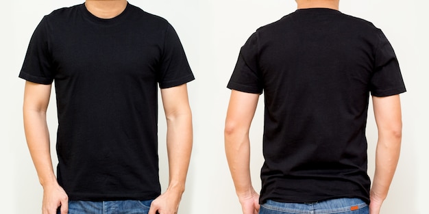 Black t-shirt front and back, mock up template for design print