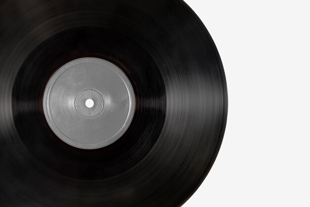 灰色の背景に黒のビニールレコードのモックアップ