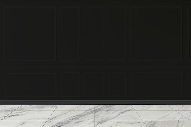 Black wall mockup with marble floor