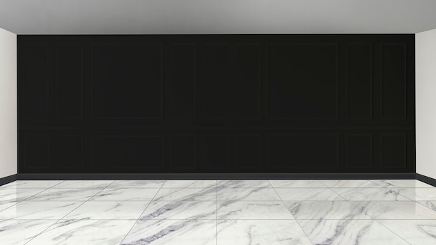 Free photo black wall mockup with white marble floor