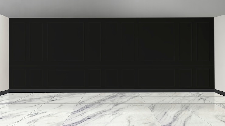Free Photo black wall mockup with white marble floor