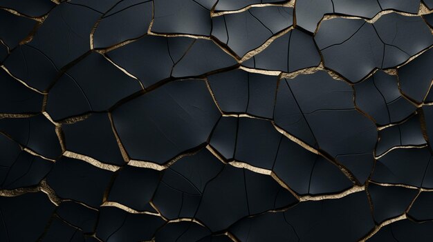 a black wall with golden cracks