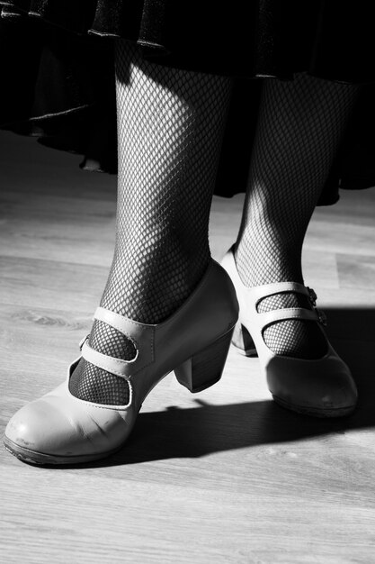 Black and white classy heels on floor