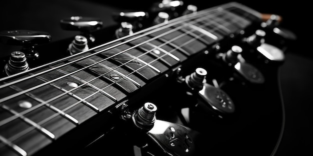 エレクトリックギターの黒と白のクローズアップ