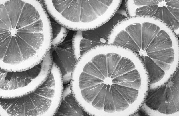 Black and white closeup of lemon slices
