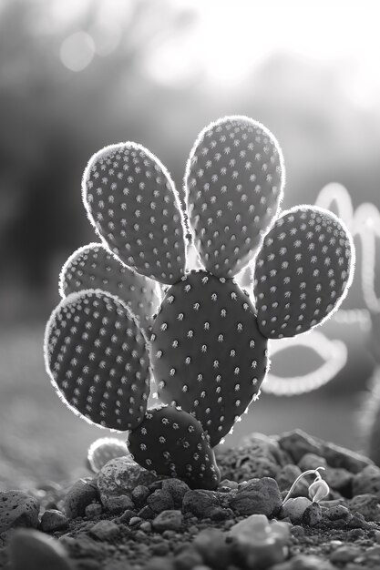 Black and white desert cacti